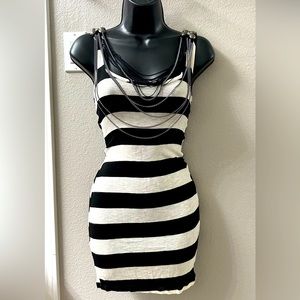 Black and white striped mini dress with embellishments